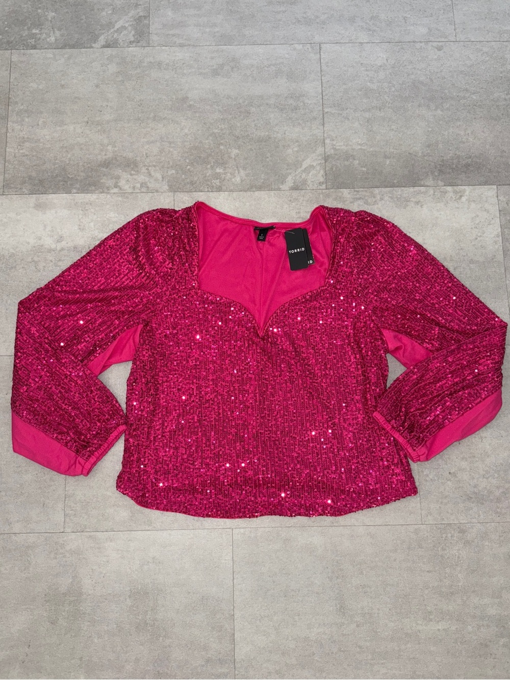 TORRID Fuchsia Sequin V-Neck Long Sleeve Top
